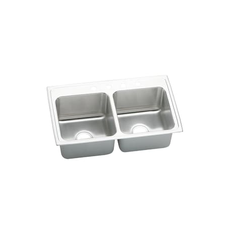 Elkay Lustertone Ss 33X19.5X10.1 Equal Double Bowl Drop-In Sink W/ Quick-Clip DLRQ3319102